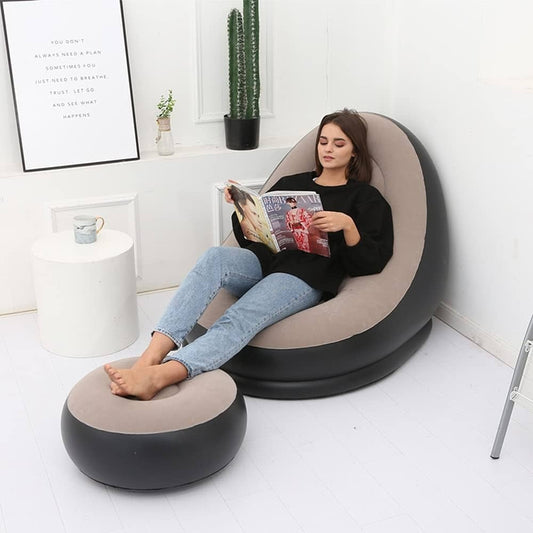 Luxury Inflatable Lounge Chair with Ottoman – Modern Air Sofa Set with Air Compressor