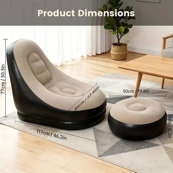 Luxury Inflatable Lounge Chair with Ottoman – Modern Air Sofa Set with Air Compressor