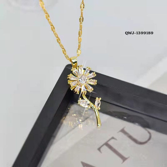 Luxury Flower Pendant Necklace | Crystal Floral Necklace | Silver & Golden Color