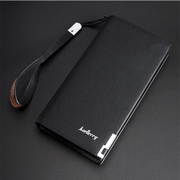 Balenberry Men's Premium Long Wallet – 12 Card Slots | Dual Cash Compartments | Black
