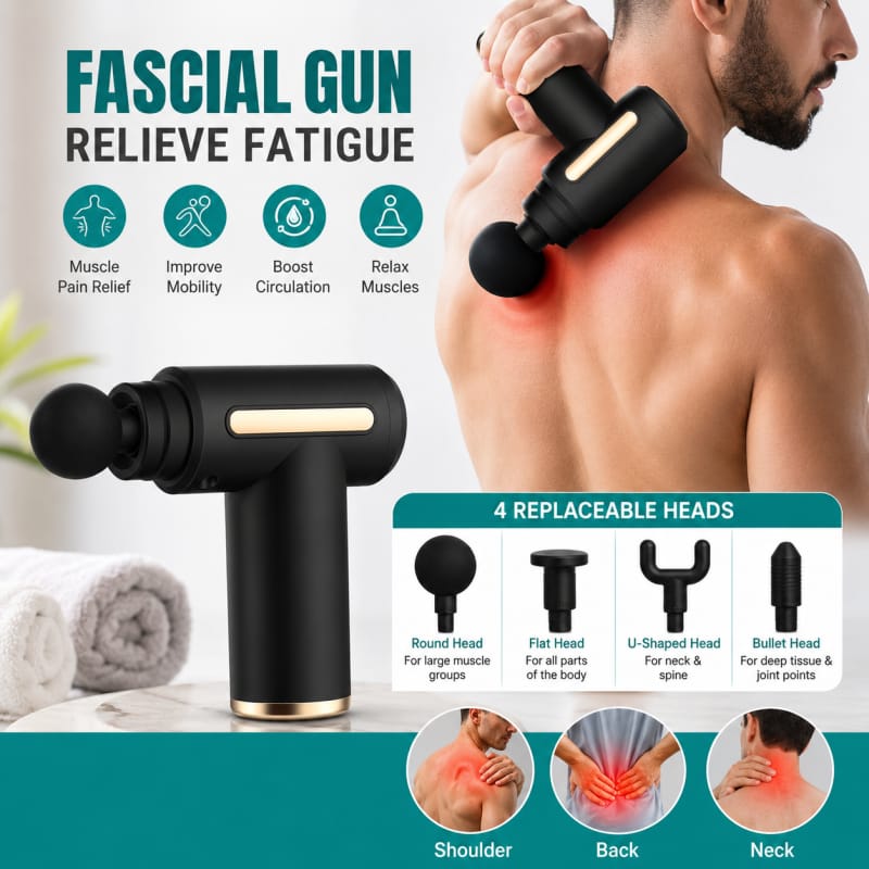 5-in-1 Electric Massage Gun | 6 Speed Deep Tissue Massager | 4 Massage Heads | Full Body Pain Relief