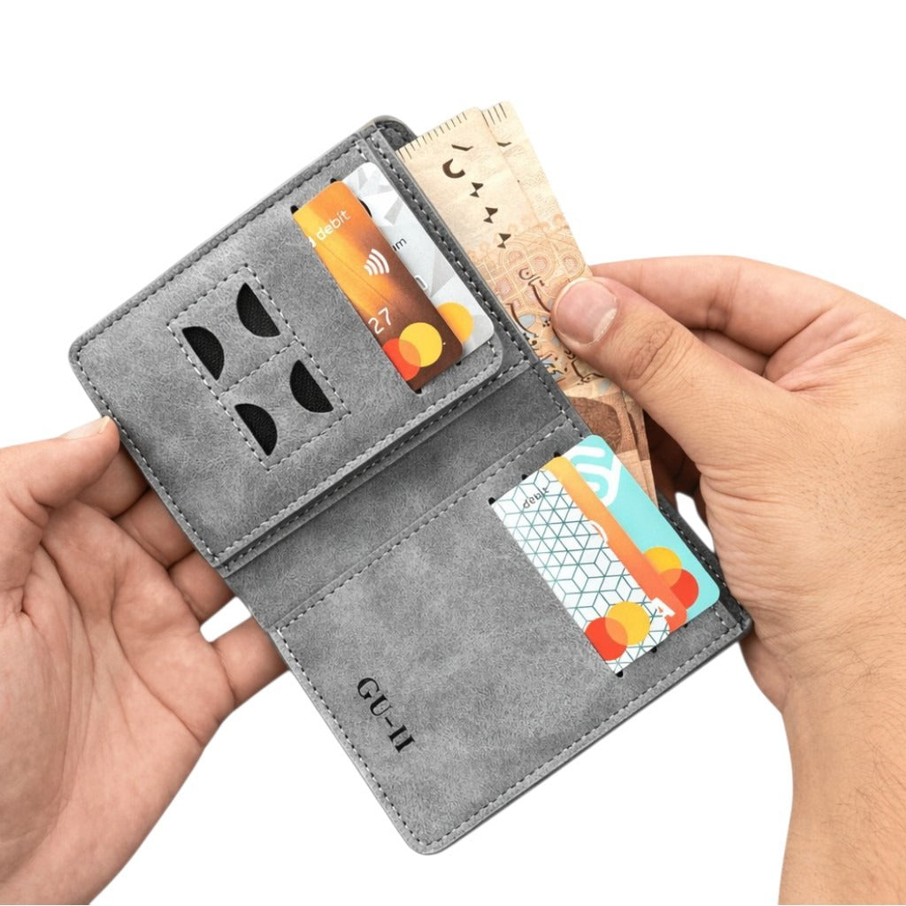 M-Design Men's RFID Wallet | Compact PU Leather Card Holder with Coin Pocket | Black