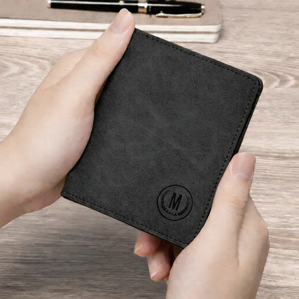 M-Design Men's RFID Wallet | Compact PU Leather Card Holder with Coin Pocket | Black