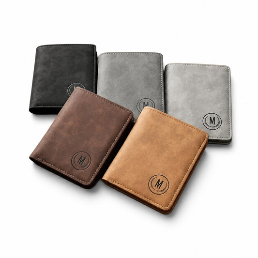 M-Design Men's RFID Wallet | Compact PU Leather Card Holder with Coin Pocket | Black