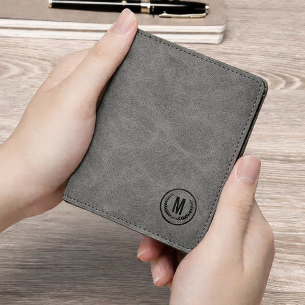 M-Design Men's RFID Wallet | Compact PU Leather Card Holder with Coin Pocket | Black
