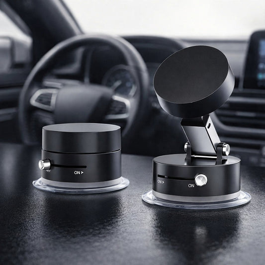 Premium Magnetic Phone Holder with Suction Cup | Retractable Folding Multi-Angle Car & Desk Phone Mount | Obsidian Black