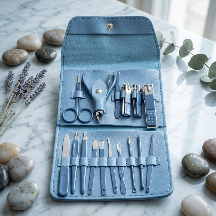 16-Piece Premium Personal Manicure & Pedicure Grooming Kit – Professional Stainless Steel Nail Clippers & Care Set with Travel Case