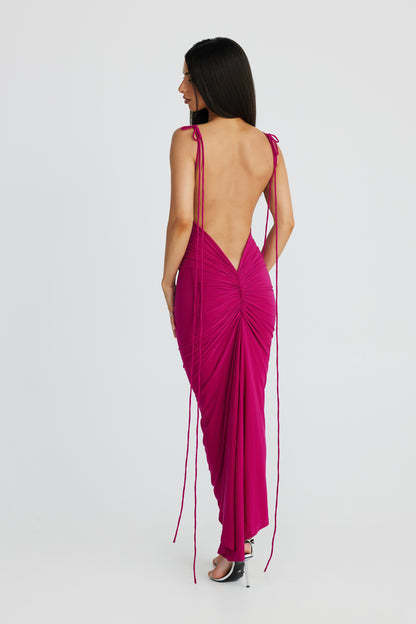 Darcy- Backless U-Neck Pleated Sheath Dress