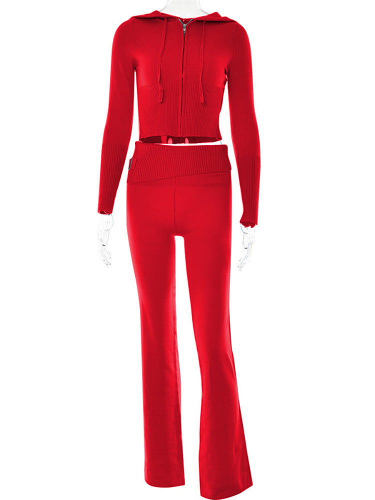 Trendy Women’s Zip-Up Hoodie and High-Waist Long Pants Set - Leisure & Chic