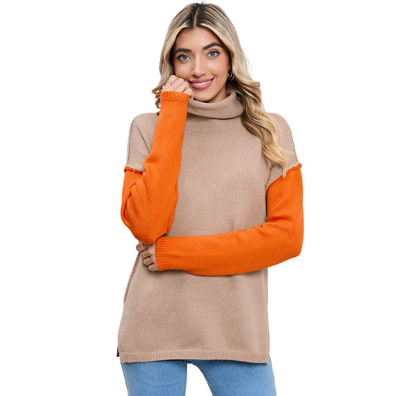 Women's Turtleneck Pullover - Stylish Stitching Fashion Knitwear