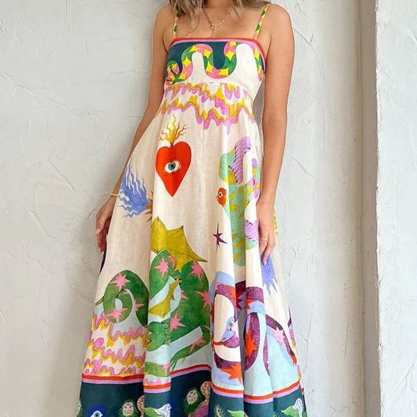 Hallie-Effortless Women's Printed Sleeveless Swing Maxi Dress