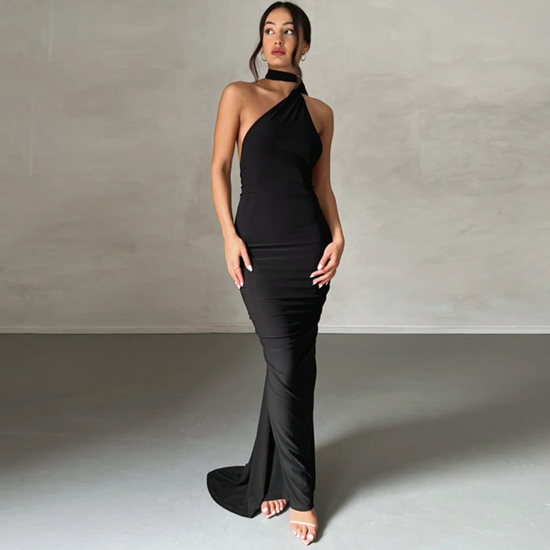 Penelope-Elegant Backless Pleated Slim-Fit Dress