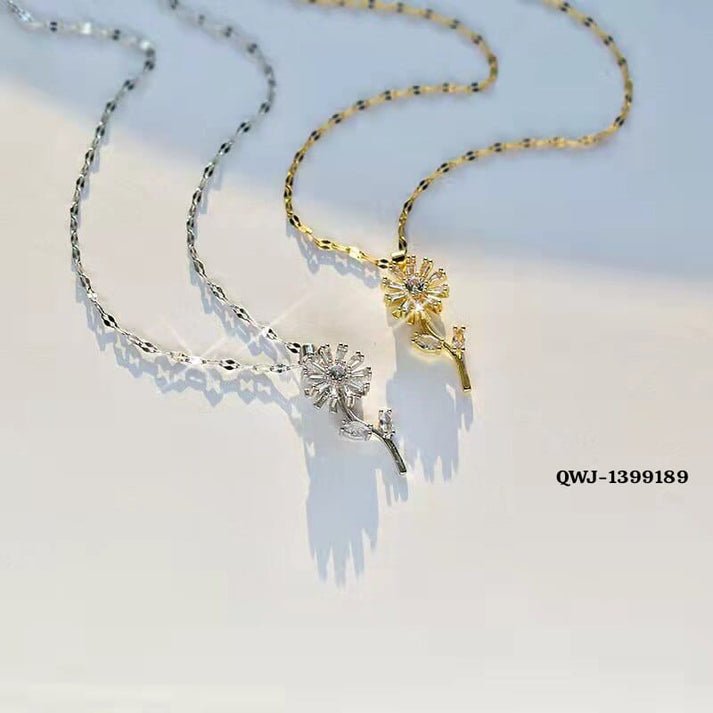 Luxury Flower Pendant Necklace | Crystal Floral Necklace | Silver & Golden Color - Image 2