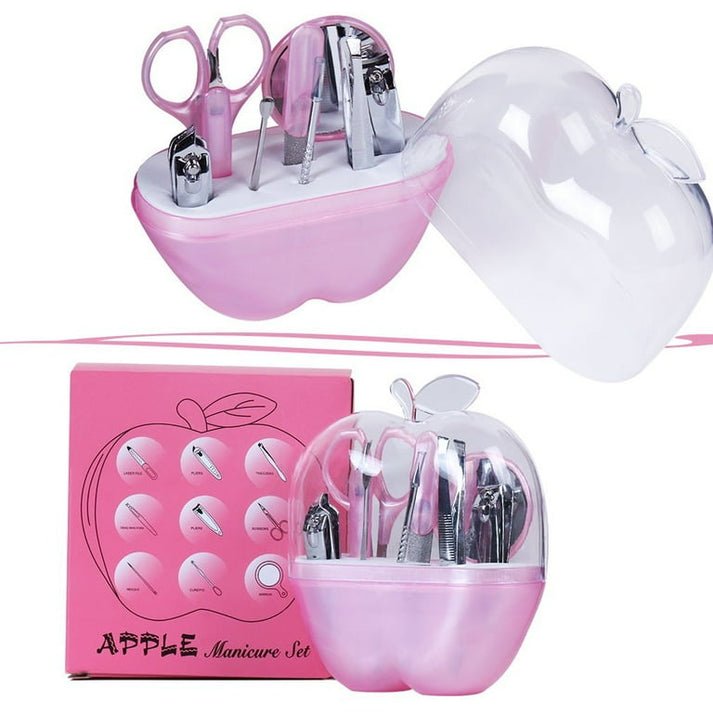 8-Piece Apple Manicure & Pedicure Kit – Portable ABS Plastic Nail Care Set (Pink) - Image 2