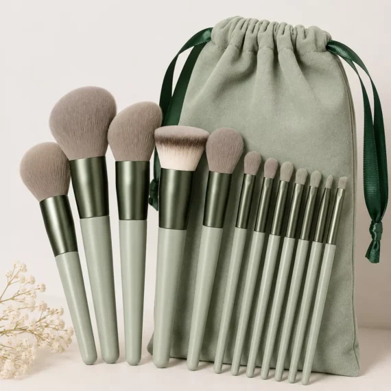 13 Piece Soft Bristle Makeup Brush Set with Storage Pouch
