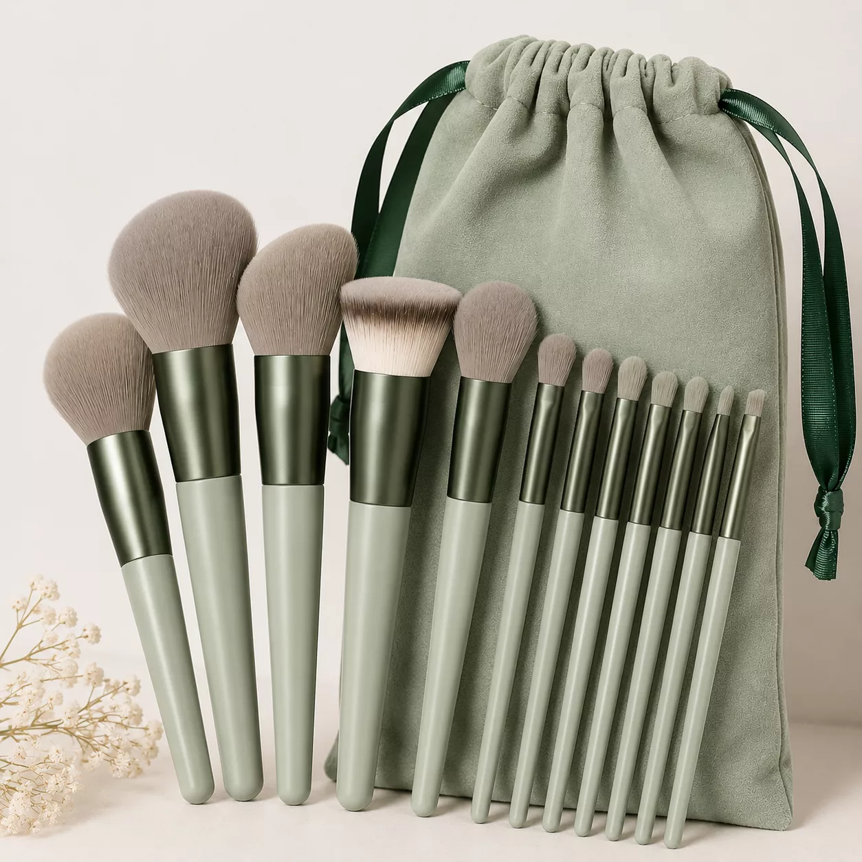 13 Piece Soft Bristle Makeup Brush Set with Storage Pouch