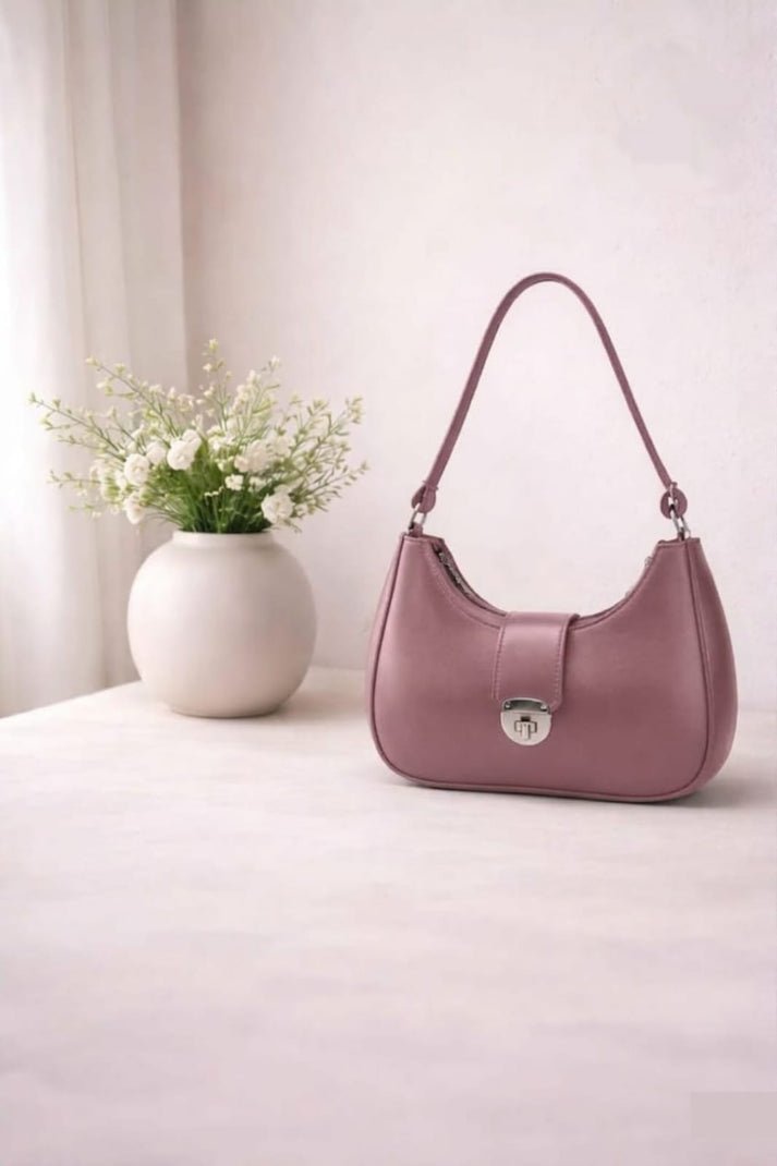 Luna Lock Shoulder Bag – Minimalist Design with Metallic Clasp – Black - Image 3