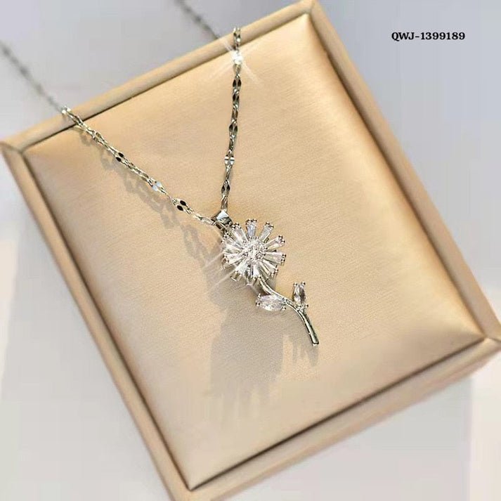 Luxury Flower Pendant Necklace | Crystal Floral Necklace | Silver & Golden Color - Image 3