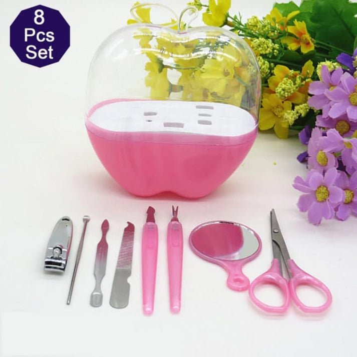 8-Piece Apple Manicure & Pedicure Kit – Portable ABS Plastic Nail Care Set (Pink) - Image 3