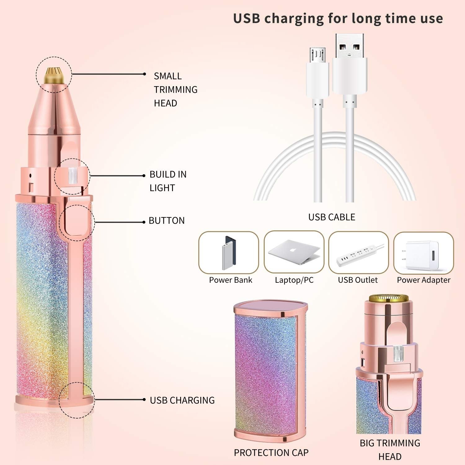 2-in-1 Flawless Eyebrow Trimmer | USB Rechargeable 2in1 Flawless Trimmer With Wire & Cleaning Brush | Eyebrow & Upper Lips Trimmer For Women (Rechargeable) - Image 2