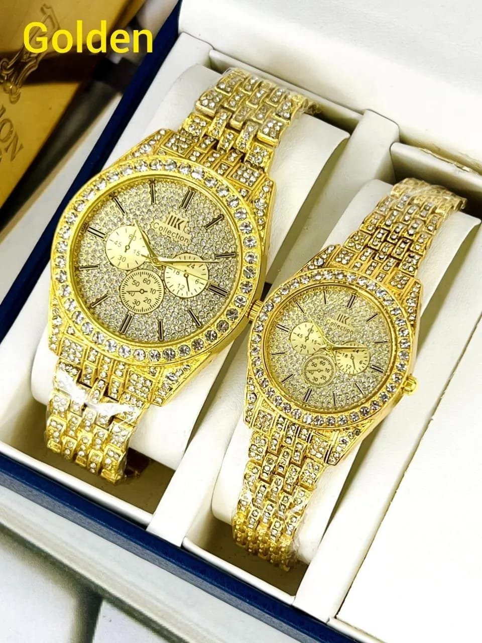 Luxury Diamond-Accented Couple Watch Set (Without Box) - Golden - Image 2