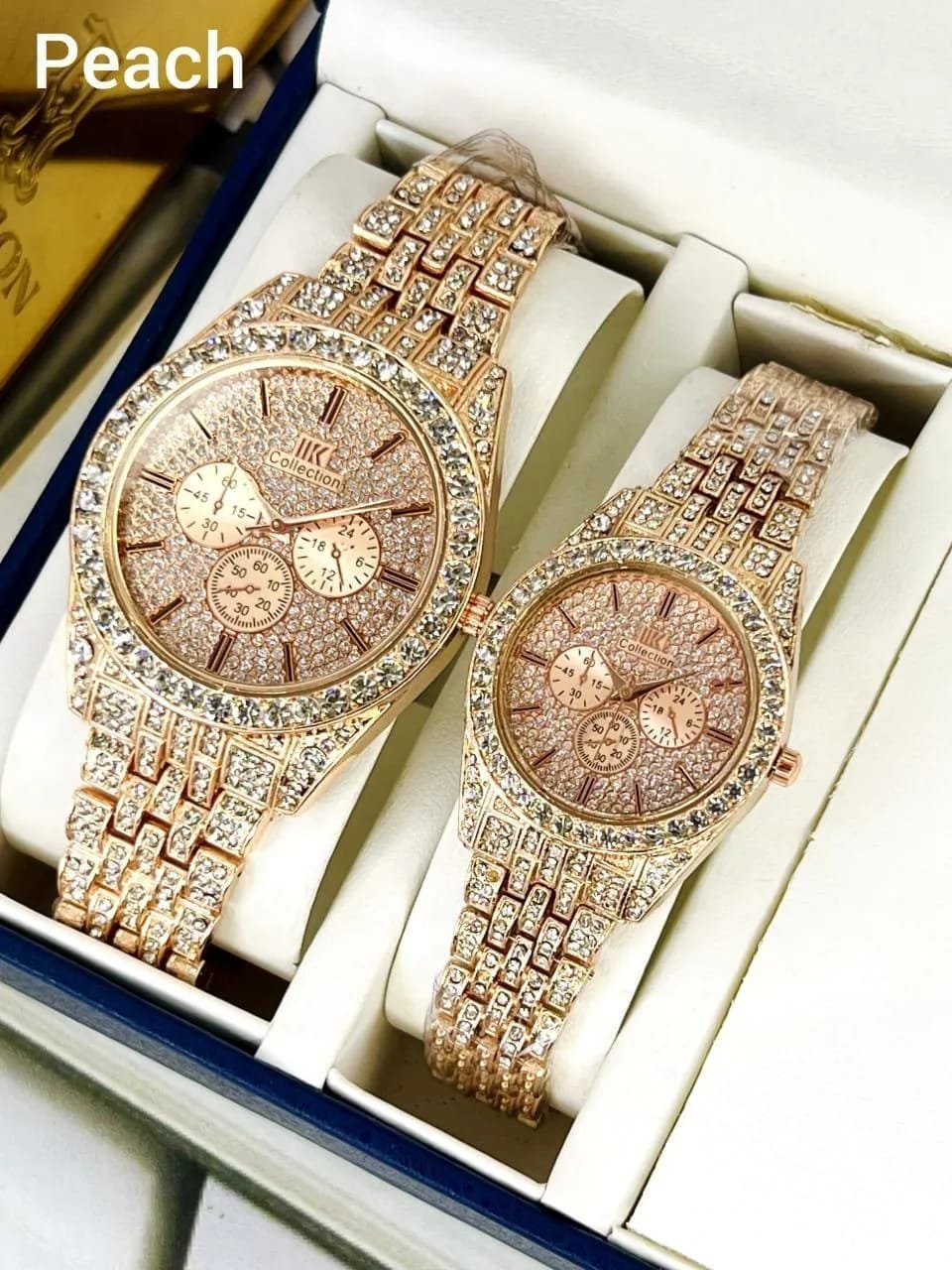 Luxury Diamond-Accented Couple Watch Set (Without Box) - Golden - Image 3