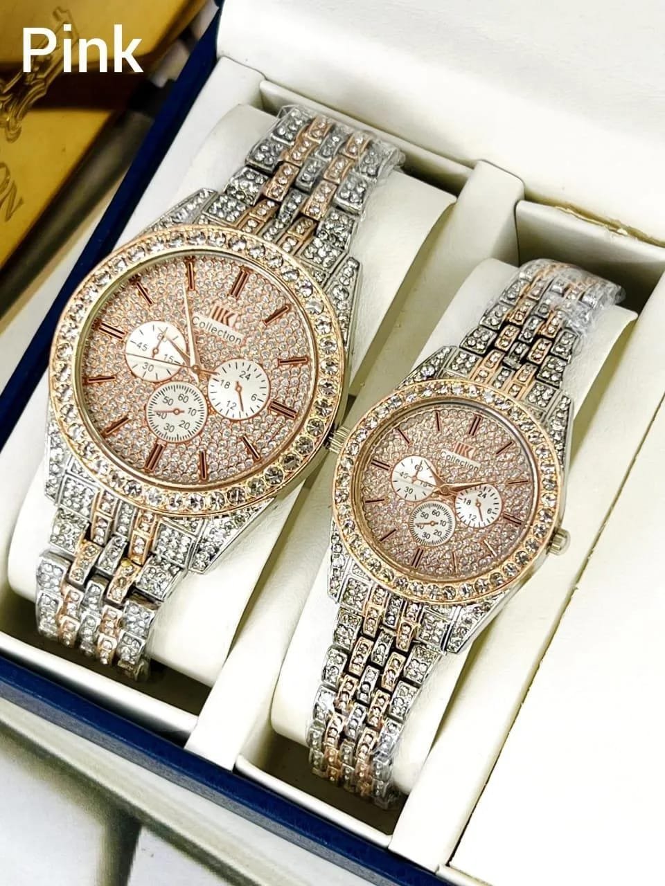 Luxury Diamond-Accented Couple Watch Set (Without Box) - Golden - Image 4