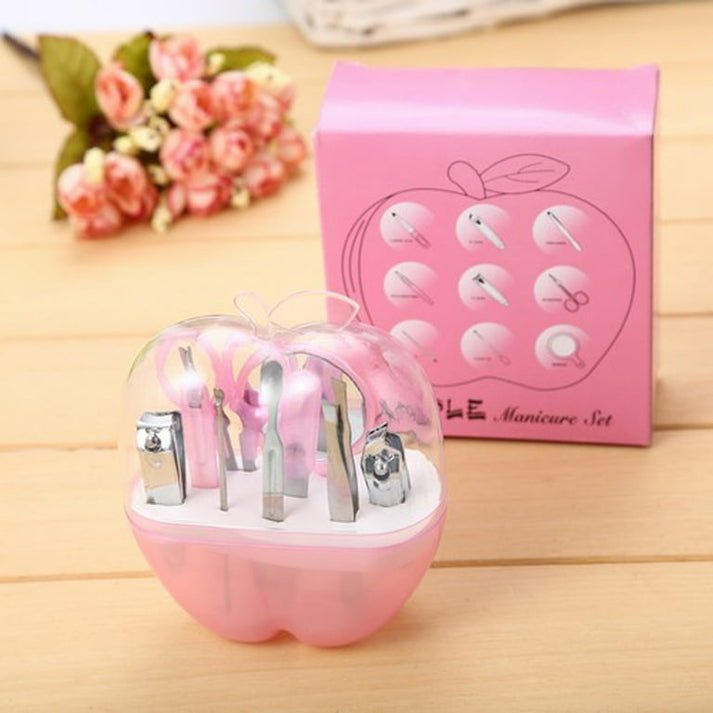 8-Piece Apple Manicure & Pedicure Kit – Portable ABS Plastic Nail Care Set (Pink) - Image 4