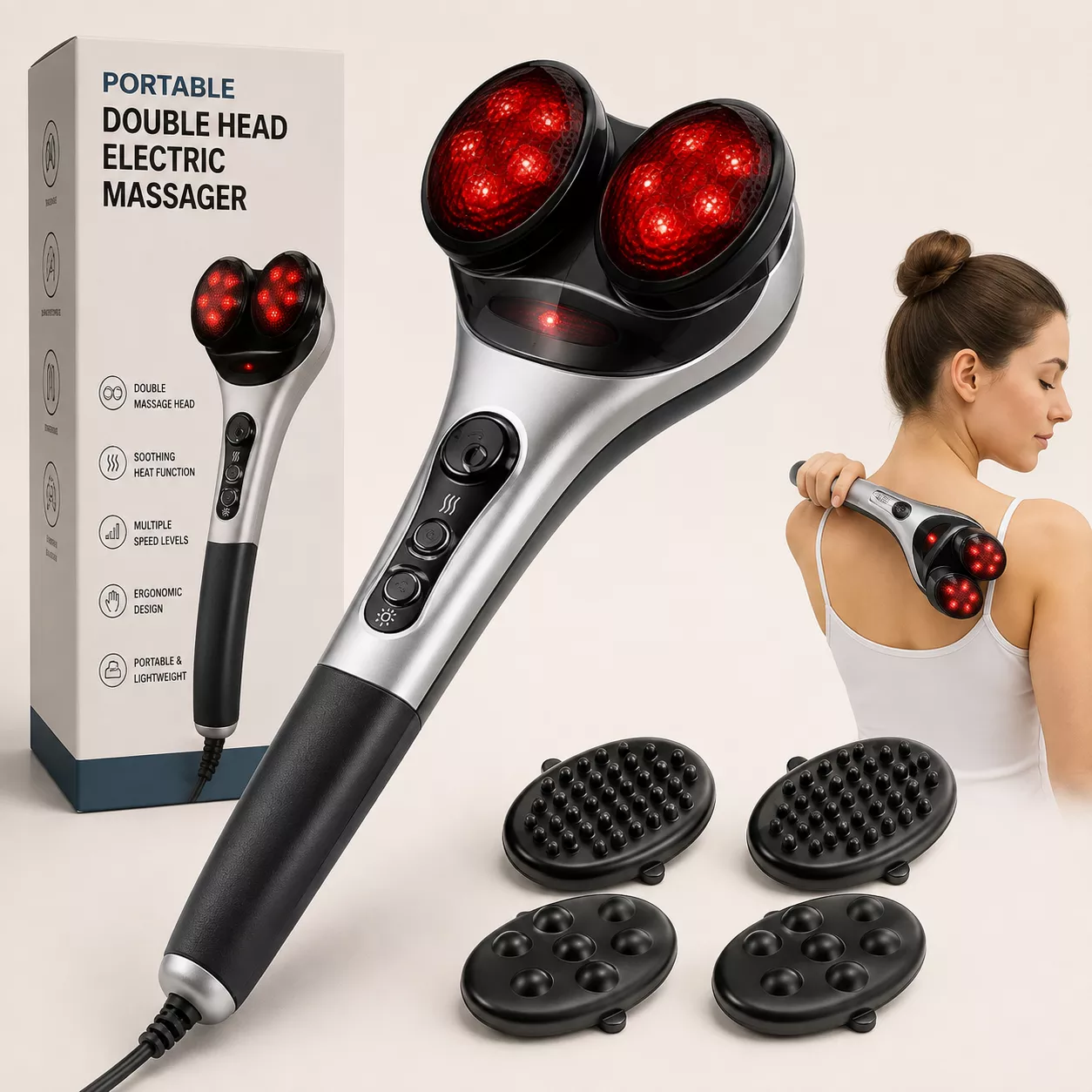 Portable Double Head Electric Body Massager with Infrared Heat